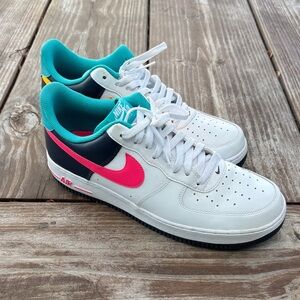 Nike Air Force 1 White and Pink with Teal Accents Size 11.5